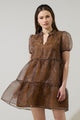 Brass Leopard Organza Tiered Mini Dress