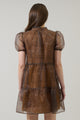 Brass Leopard Organza Tiered Mini Dress