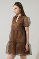 Brass Leopard Organza Tiered Mini Dress