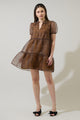 Brass Leopard Organza Tiered Mini Dress