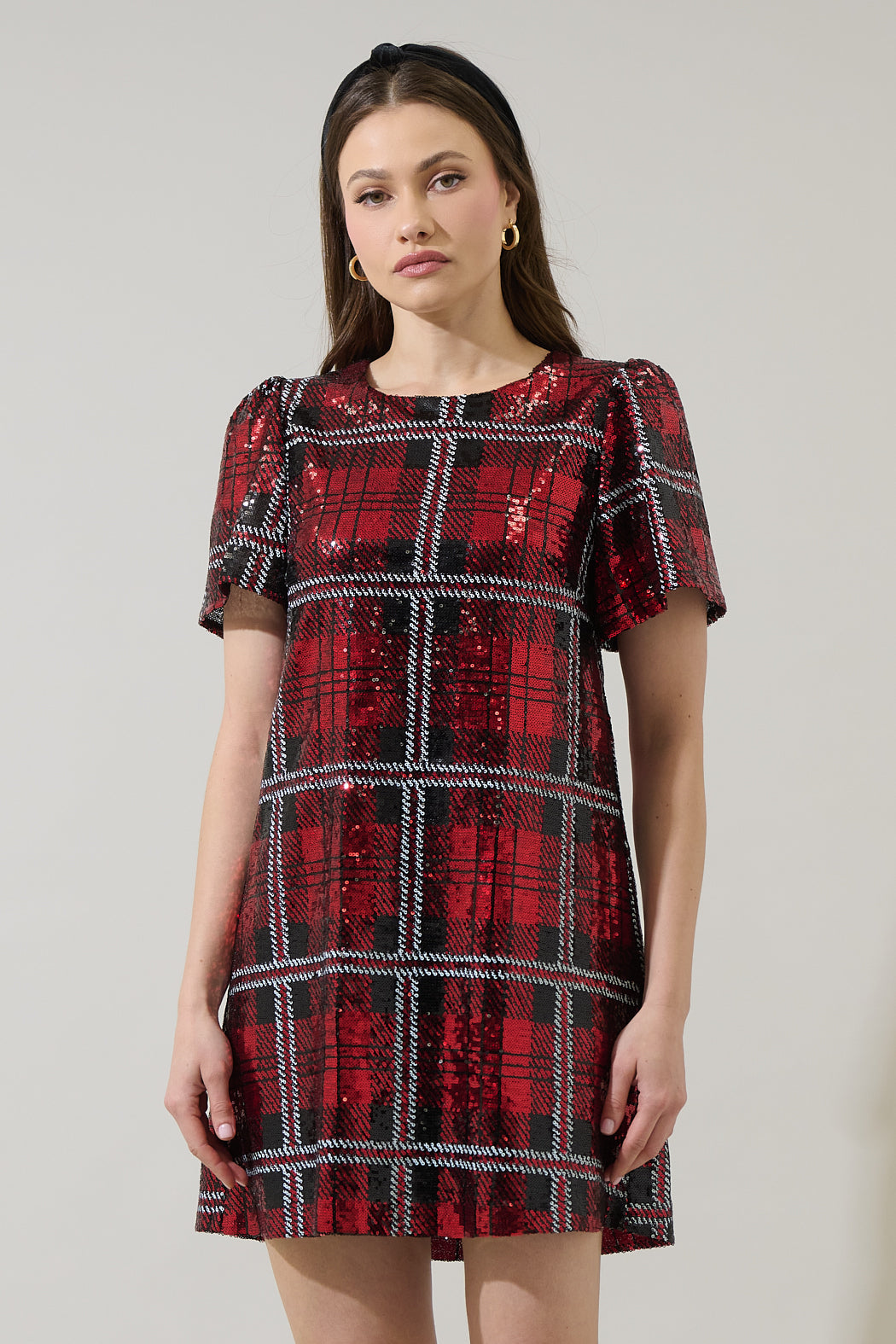 Fedra Sequin Plaid Mini Dress RED-MULTI / M by Sugarlips Fedra Sequin Plaid Mini Dress RED-MULTI / M by Sugarlips