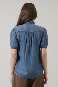 Georgina Chambray Button Front Bow Top
