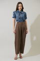 Georgina Chambray Button Front Bow Top