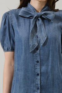 Georgina Chambray Button Front Bow Top