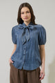 Georgina Chambray Button Front Bow Top