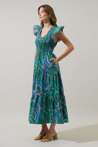 Vesper Geo Sunfire Tiered Midi Dress