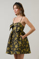 Thalia Jacquard Bow Tie Babydoll Mini Dress
