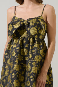 Thalia Jacquard Bow Tie Babydoll Mini Dress