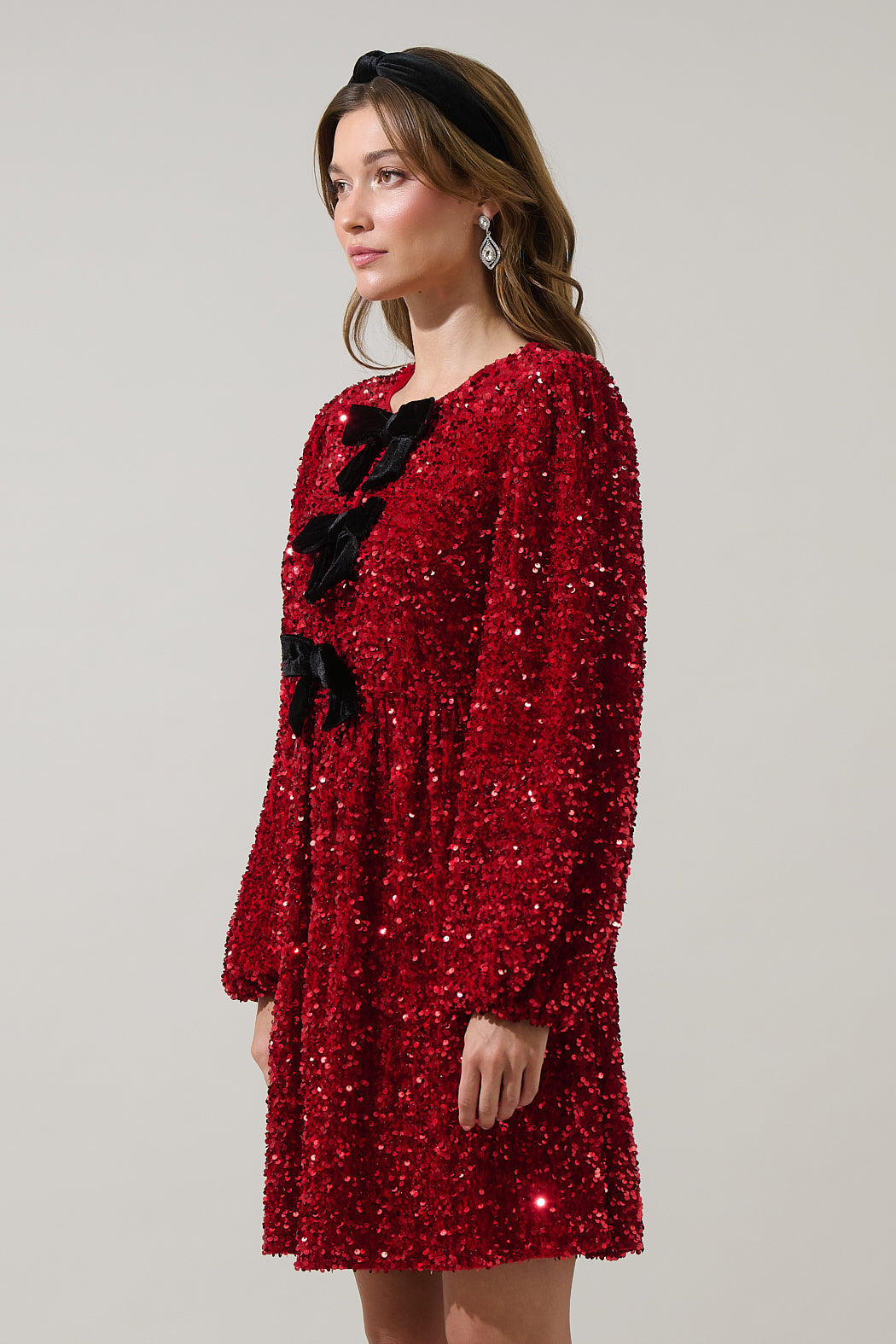 sequin and velvet dress Marienne Black Velvet Sequin Long Sleeve Mini Dress - US 6