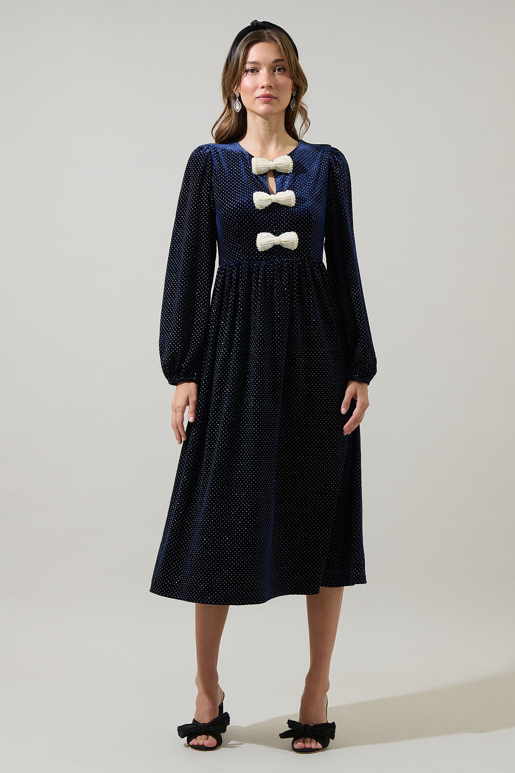 sugarlips Nelly Dot Velvet Glow Bow Midi Dress | Clothing sugarlips Nelly Dot Velvet Glow Bow Midi Dress | Clothing