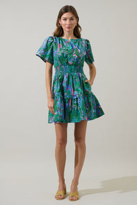 Vesper Geo Aylin Smocked Mini Dress
