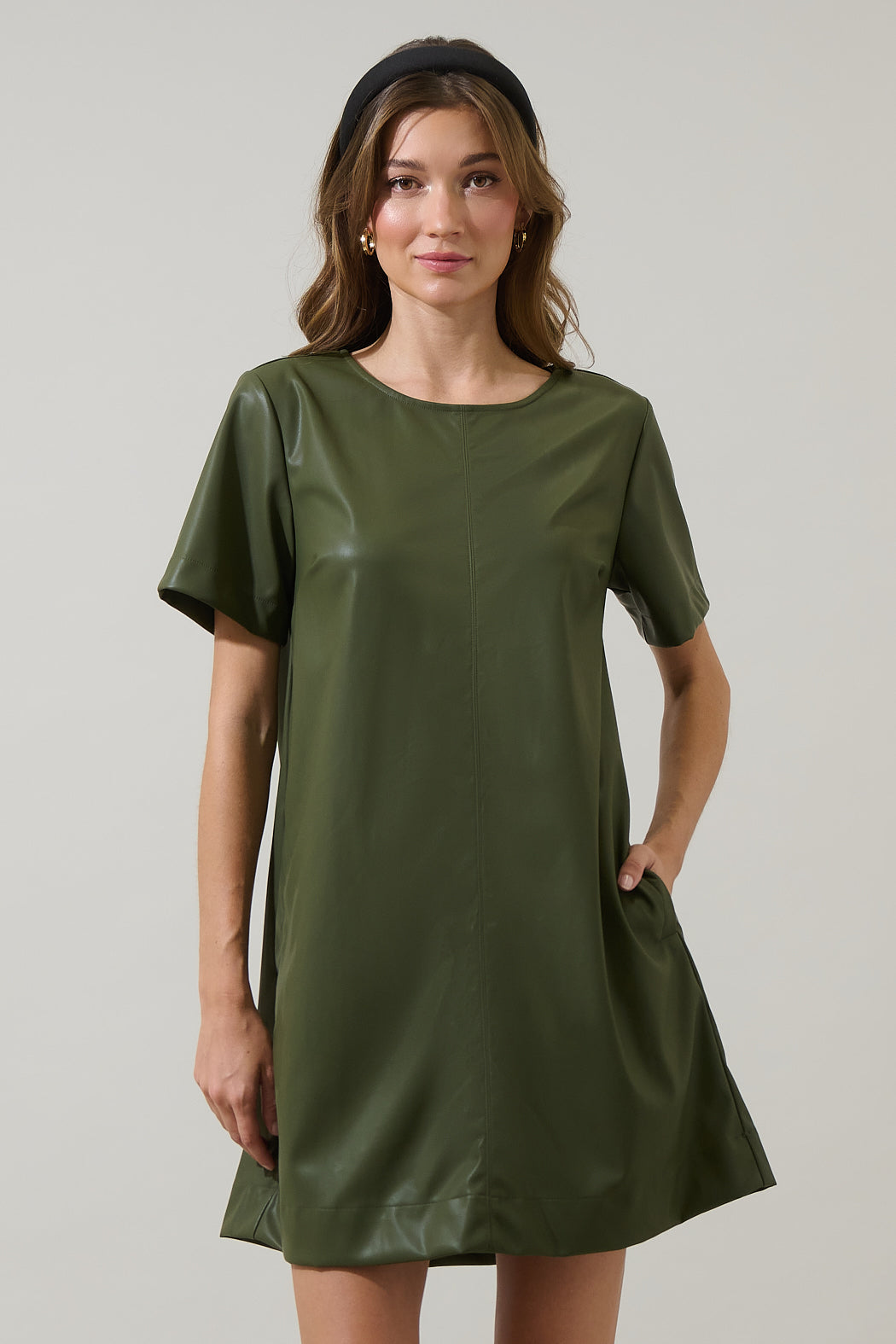 Polley Faux Leather A-line Mini Dress Sugarlips Polley Faux Leather A-line Mini Dress Sugarlips