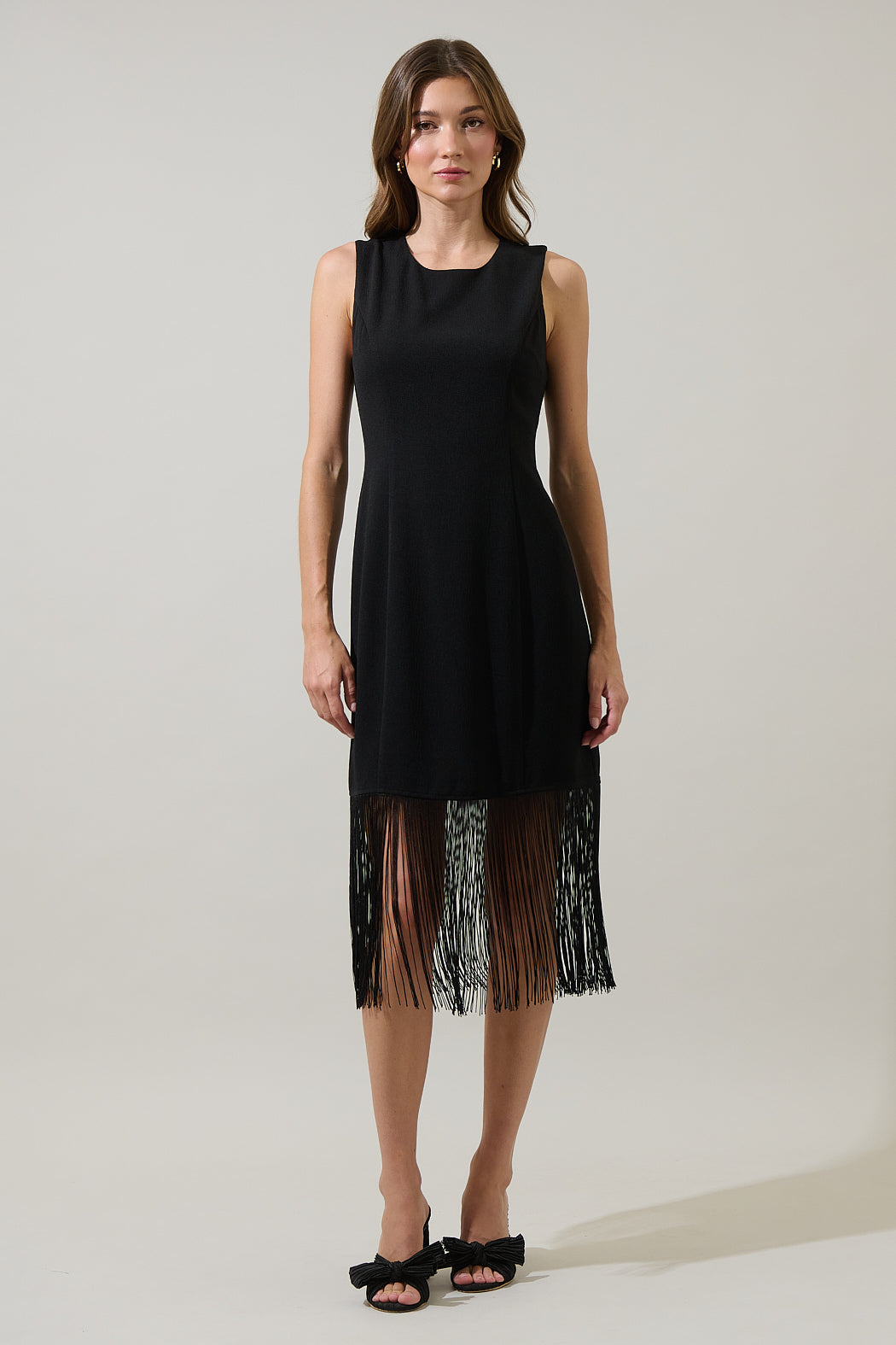 fringe midi dress Ardena Sleeveless Fringe Midi Dress Black / L by Sugarlips