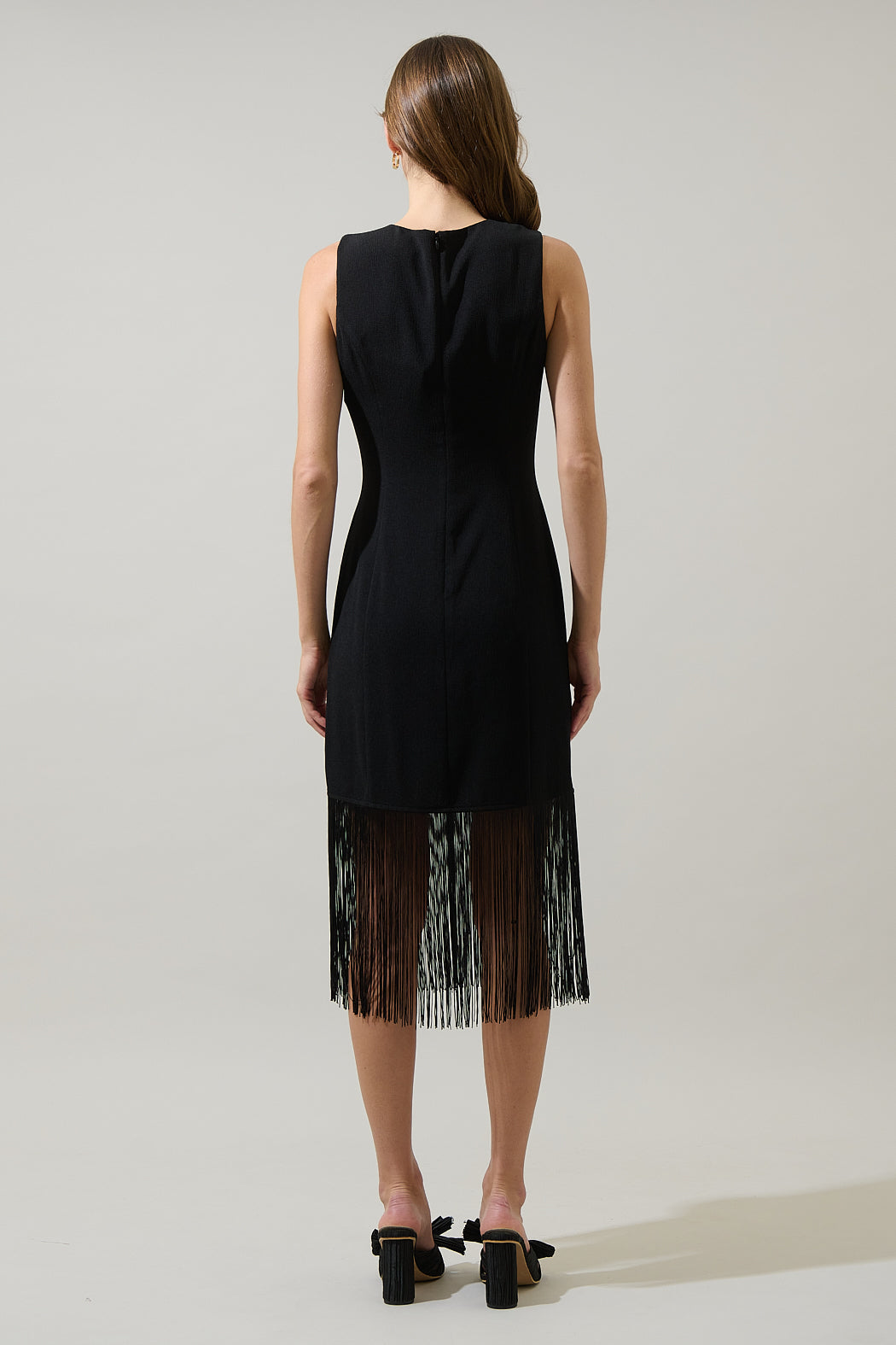 casual fringe dress Faux Suede Tiered Fringe Midi Dress - Tan