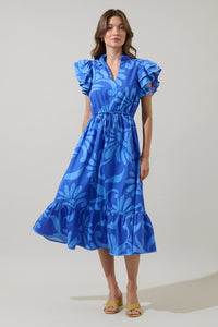 Emidora Floral Kiny Ruffle Midi Dress