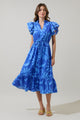 Emidora Floral Kiny Ruffle Midi Dress
