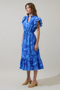 Emidora Floral Kiny Ruffle Midi Dress