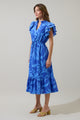 Emidora Floral Kiny Ruffle Midi Dress