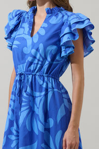 Emidora Floral Kiny Ruffle Midi Dress