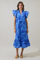 Emidora Floral Kiny Ruffle Midi Dress