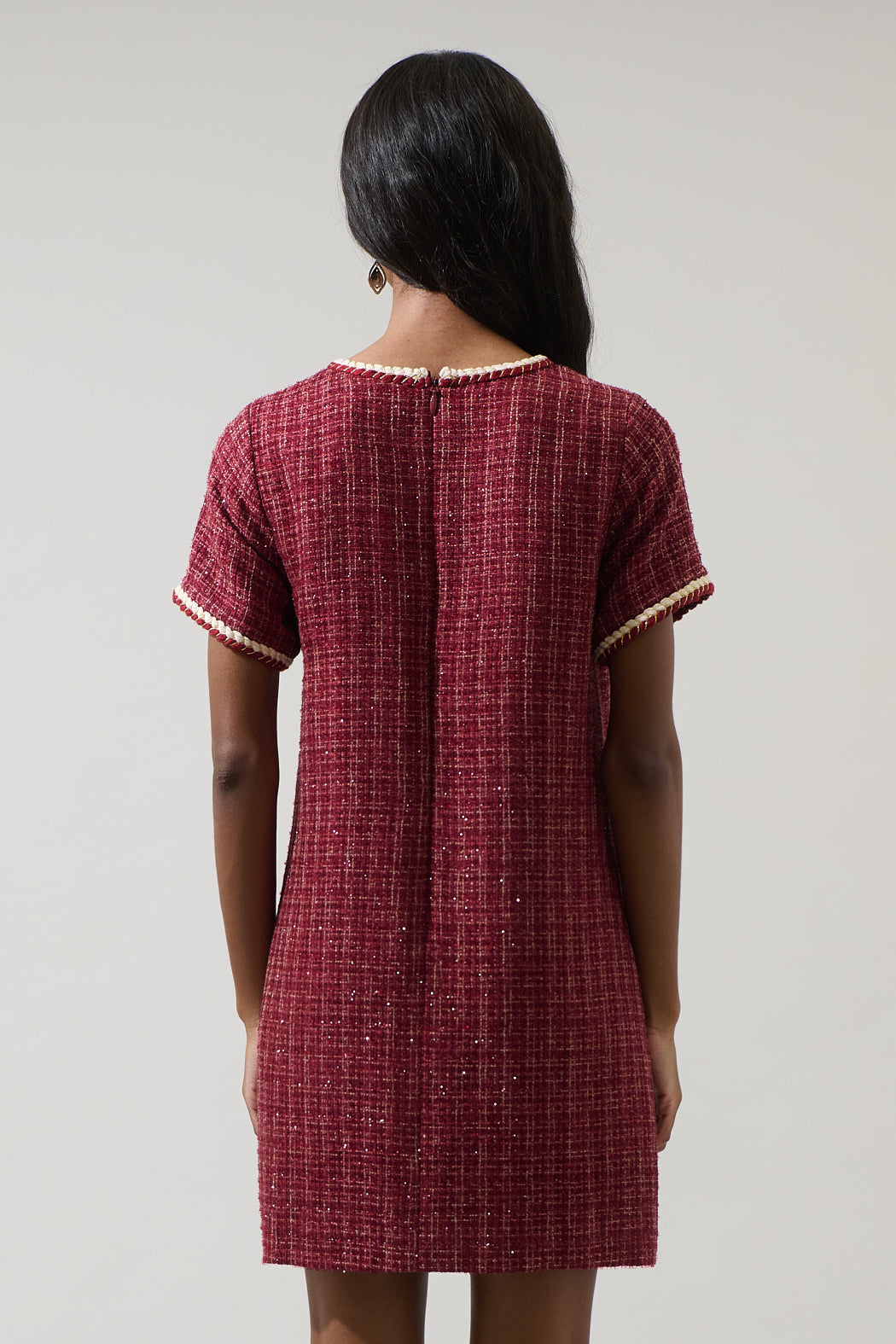 Haley Audrey Tweed Shift Mini Dress CHERRY-MUL / S by Sugarlips Haley Audrey Tweed Shift Mini Dress CHERRY-MUL / S by Sugarlips