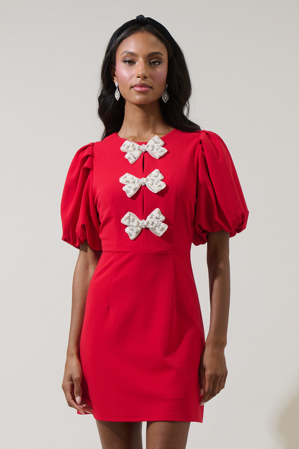 Sugarlips Cherry Belle Crew Neck Short Sleeve Cut Out Pearl Bow Crepe Mini Dress, Womens, XL, Red Sugarlips Cherry Belle Crew Neck Short Sleeve Cut Out Pearl Bow Crepe Mini Dress, Womens, XL, Red
