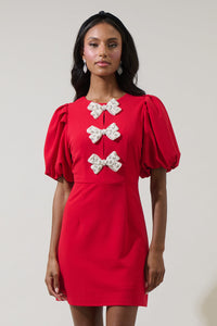 Cherry Belle Pearl Bow Mini Dress