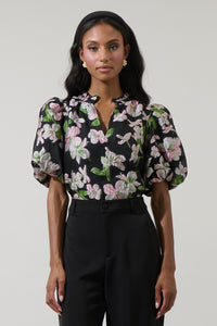 Elsinore Floral Jacquard Split Neck Top
