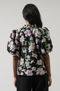 Elsinore Floral Jacquard Split Neck Top
