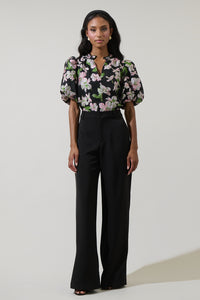 Elsinore Floral Jacquard Split Neck Top