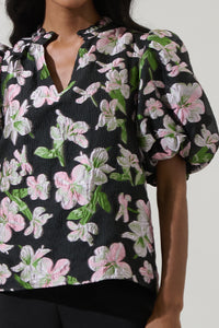 Elsinore Floral Jacquard Split Neck Top