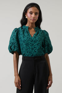 Arielle Jacquard Split Neck Top