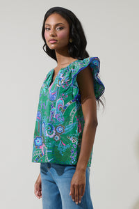 Vesper Geo Carya Ruffle Poplin Top