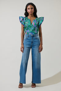 Vesper Geo Carya Ruffle Poplin Top