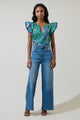 Vesper Geo Carya Ruffle Poplin Top