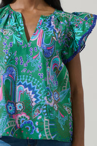 Vesper Geo Carya Ruffle Poplin Top
