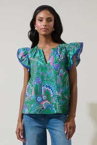 Vesper Geo Carya Ruffle Poplin Top