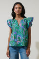 Vesper Geo Carya Ruffle Poplin Top