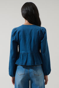 Adira Denim Front Tie Top