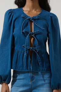 Adira Denim Front Tie Top