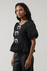 Arielle Jacquard Glow Bow Top
