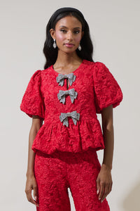 Arielle Jacquard Glow Bow Top