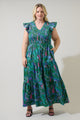 Vesper Geo Sunfire Tiered Midi Dress Curve