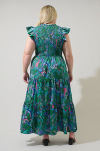 Vesper Geo Sunfire Tiered Midi Dress Curve
