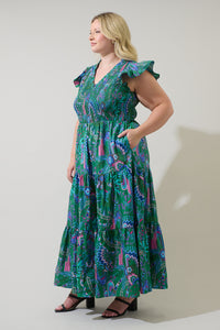 Vesper Geo Sunfire Tiered Midi Dress Curve