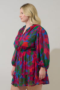 Kaeli Floral Paxton Balloon Sleeve Mini Dress Curve
