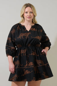 Zenzi Jungle Dabria Split Neck Mini Dress Curve