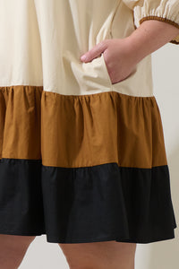 Woodlake Color Block Tiered Mini Dress Curve