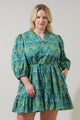 Nyra Paisley Jazlyn Split Neck Mini Dress Curve
