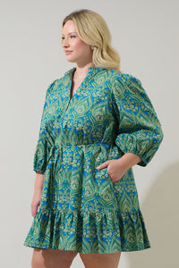 Nyra Paisley Jazlyn Split Neck Mini Dress Curve